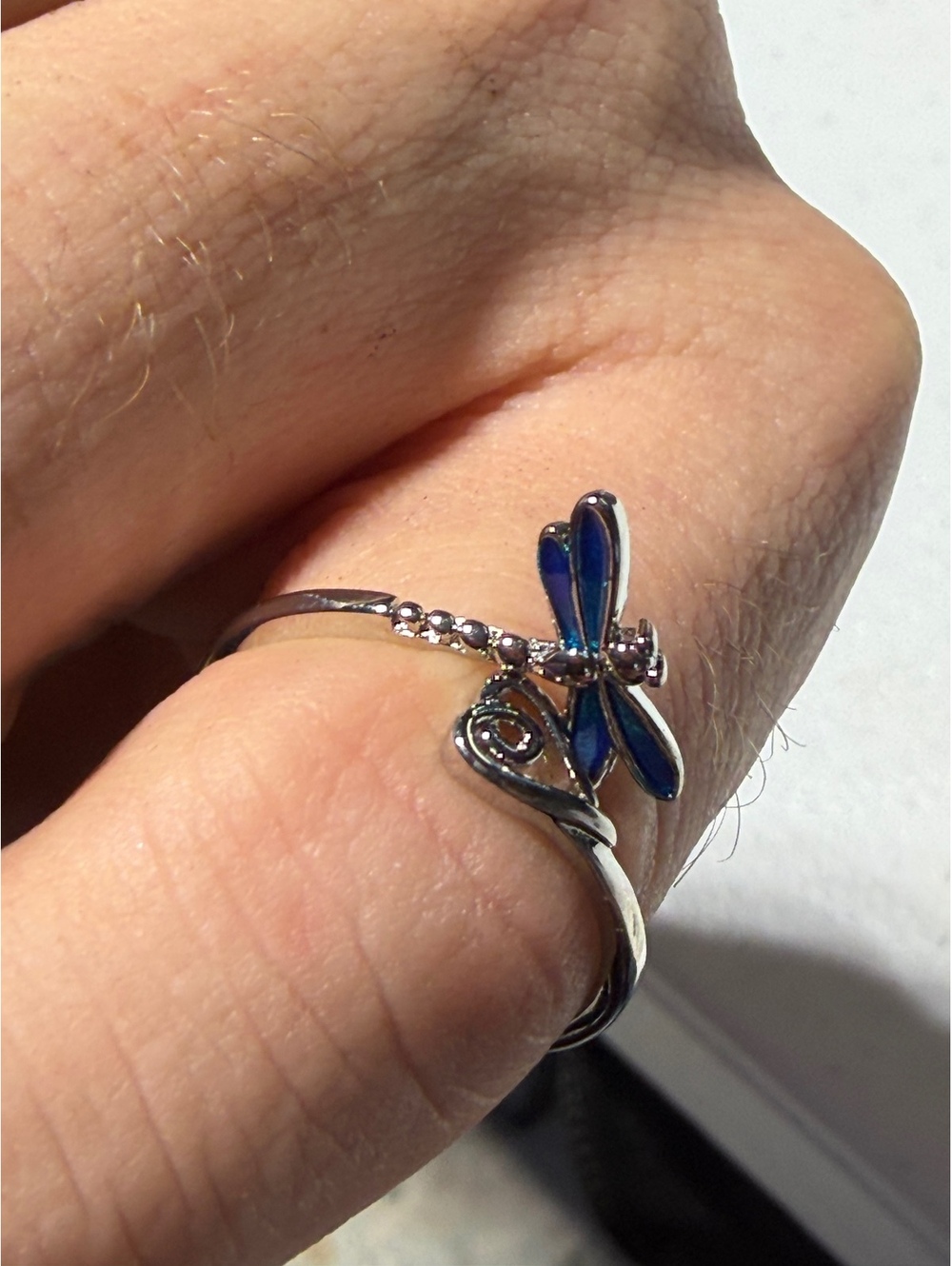 Blue Dragonfly Ring Silver Tone